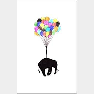 Elephant on balloons Posters and Art